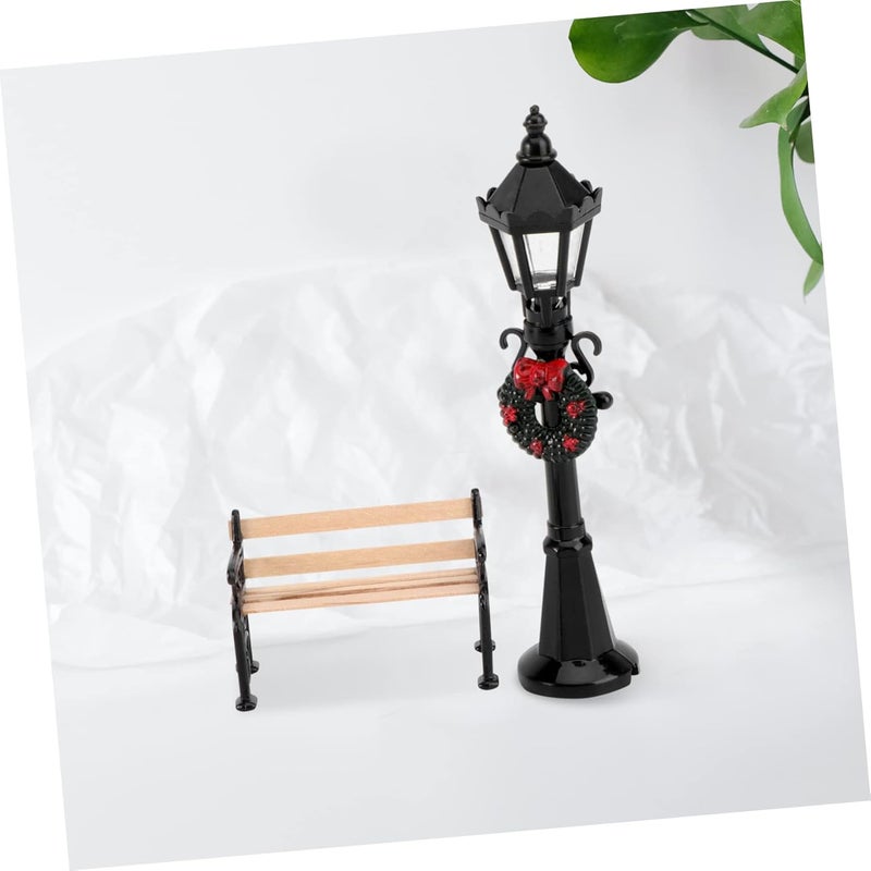 balacoo 2pcs Christmas Street Lamp Post and Miniature Park Bench Seat Mini Street Light Model Dollhouse Christmas Village Pathway Lantern Post Fairy Garden Accessories - Image 4